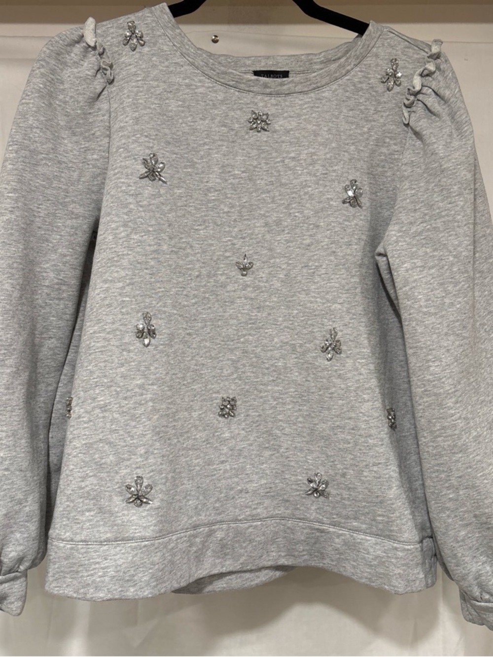 Talbots Light Grey Embellished Crewneck Sweater